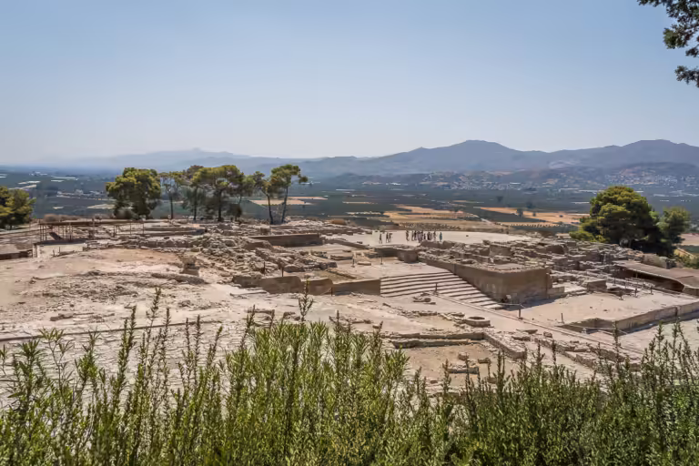 Panoramic view of Phaistos archaeological site.