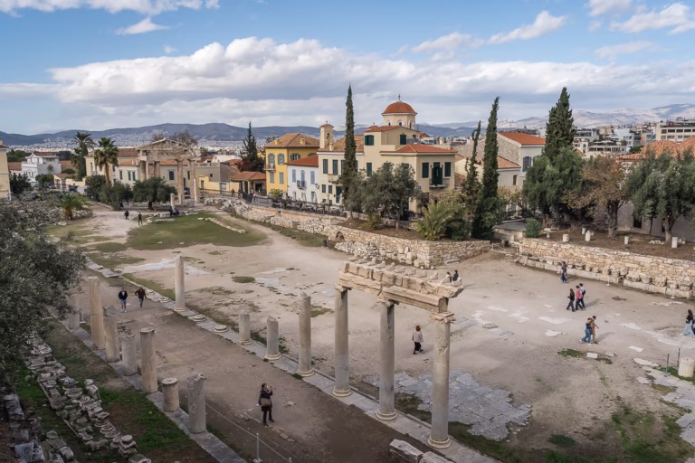 Panoramic view of the archaeological site of the Roman Agora.